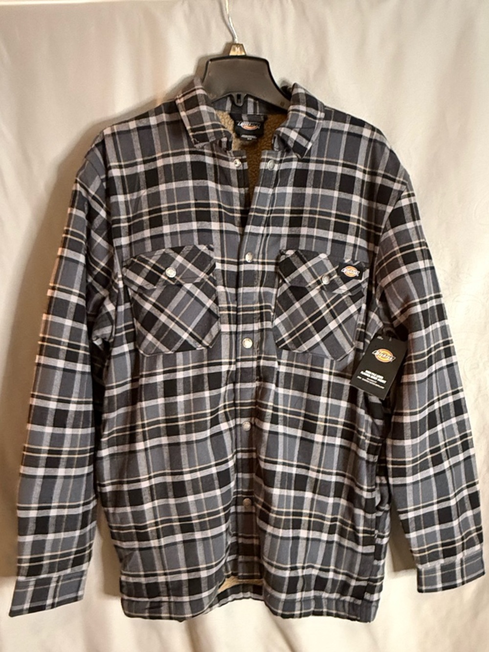 NEW DICKIES water repellent fleece-lined flannel shirt jacket in ultimate grey